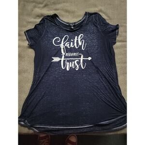 Ladies 2x Sable Sky Faith Requires Trust Sheer Top Shirt